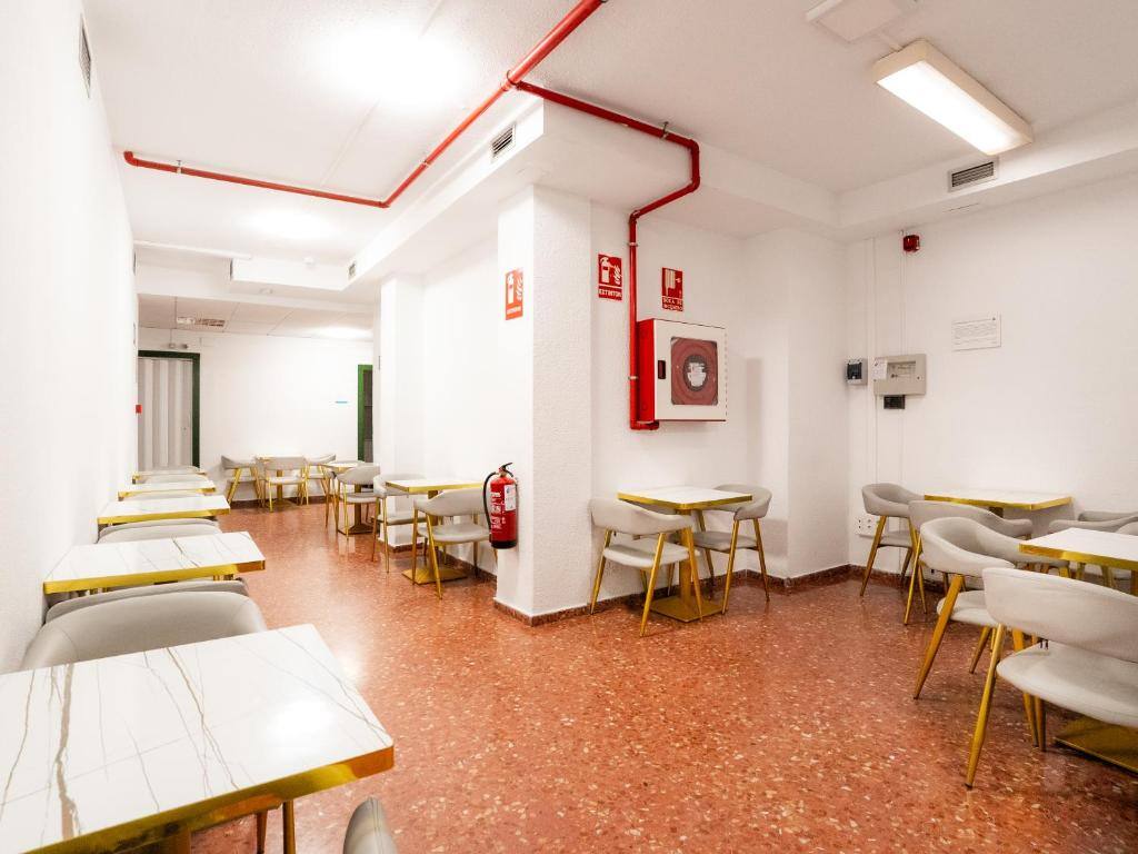 Shared dining area with tables