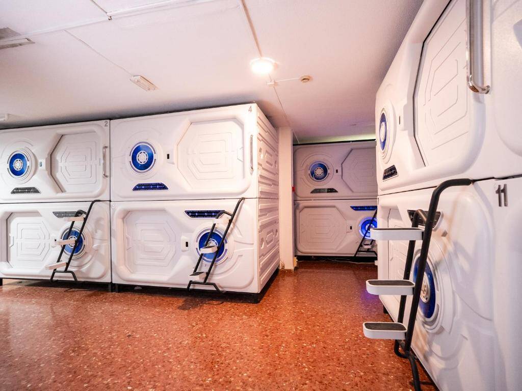 Row of sleeping capsules